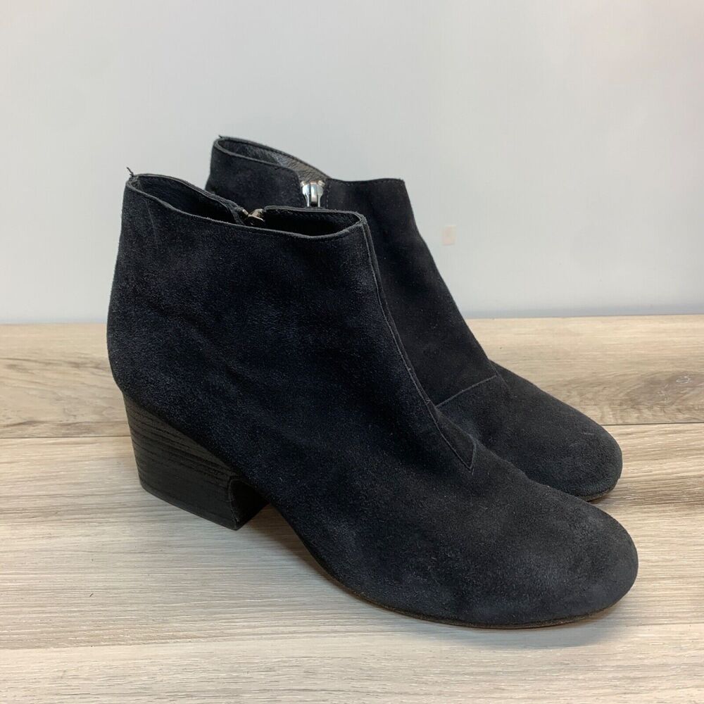Eileen Fisher Womens‎ Suede Block Heel Zip Up Ankle Boots Black Size 9
